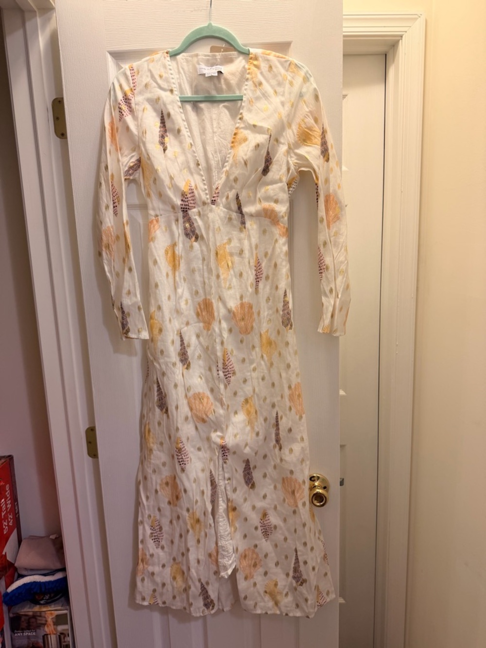 Never Fully Dressed White shell V-Neck Maxi Dress anthro